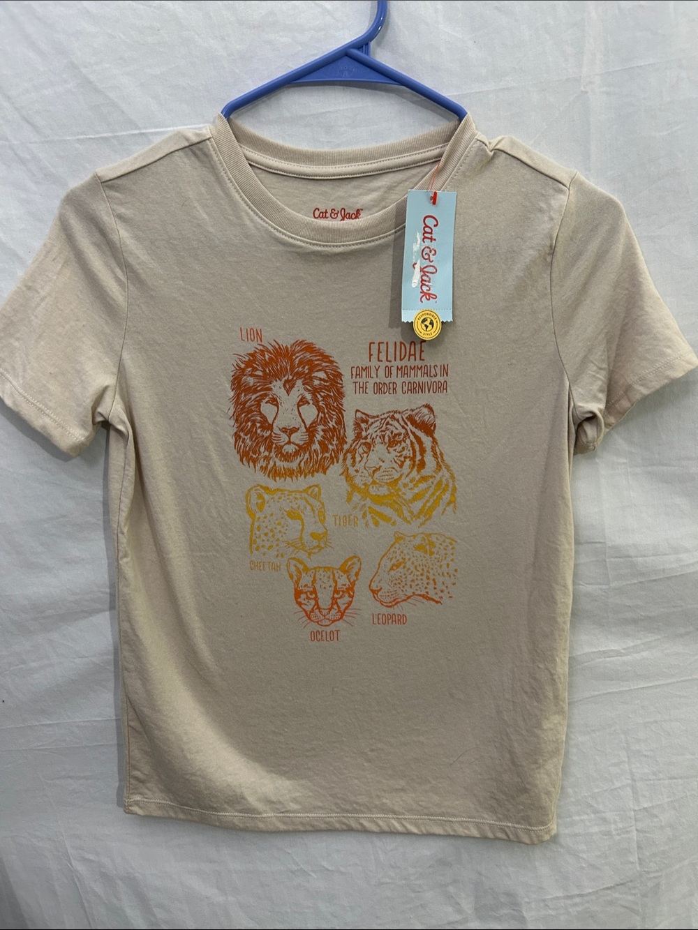 Cat & Jack Cream Short Sleeve Tee with Orange & Yellow Lion Felidae Print 8/10